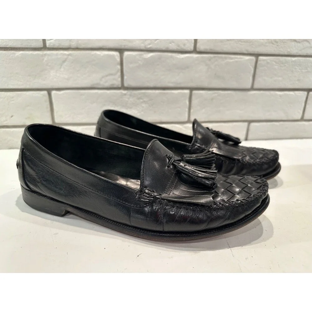 Cole Haan Mens Black‎ Braided Toe Tasseled Loafer sz 9.5D (S1627)